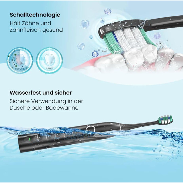 Електрична звукова зубна щітка з 5 режимами та акумулятором на 120 днів – ультразвукова щітка зі Smart-насадкою, чорний колір