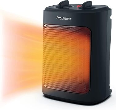 Про Breeze 2000W керамічний міні-нагрівач з холодною функцією та 3 рівнями потужності - для офісу, вітальні, спальні або тераси - Чорний