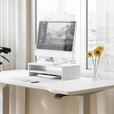 Підставка для монітора FITUEYES з 2 рівнями, 54x25,5 см, велика підставка для ноутбука і комп'ютера зі зберіганням клавіатури, органайзер для столу, для дому та офісу, біла