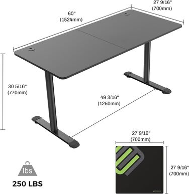 Стіл EUREKA ERGONOMIC, стіл для ноутбука для домашнього офісу, стійкий I-подібний стіл (152 66 см, чорний)