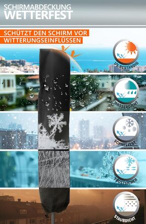 Чохол для парасольки Menz 2-4 м, 420D Oxford, водовідштовхувальний, UV-стійкий, захист від вітру, для саду (Чорний, 174x32/35 см)
