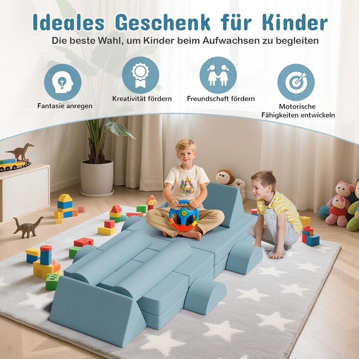 Дитяче ігрове диван-конструктор MAMIZO Cord, 15 елементів, блакитний. Модульний диван для гри та відпочинку, сертифікат Oeko-Tex