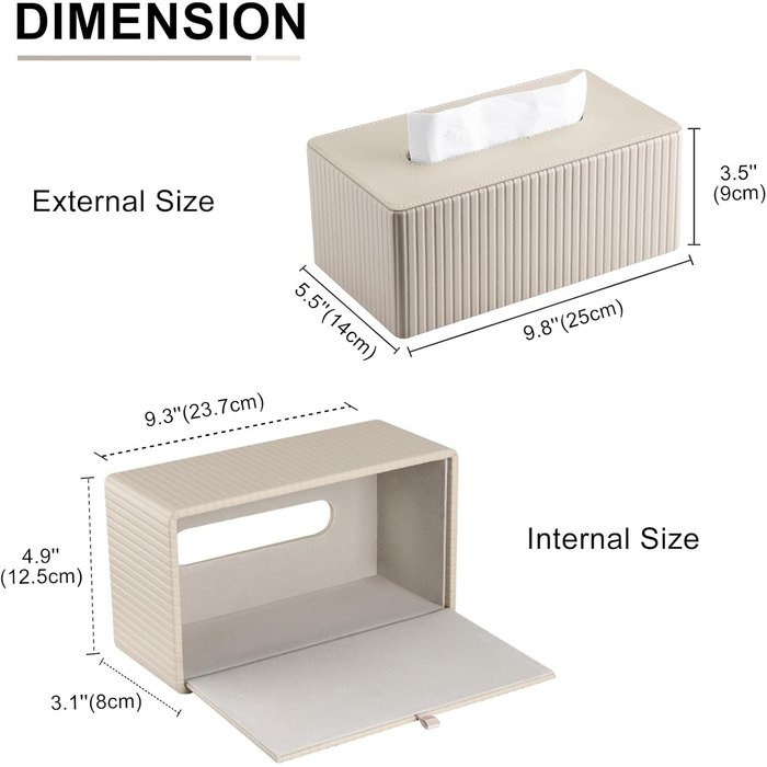 Скляниця для серветок KINGFOM, бежева, прямокутна, з PU шкіри – декоративна скляниця для серветок для вітальні, ванної кімнати та офісу