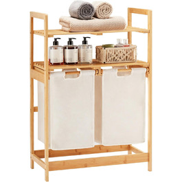 Кошик для білизни YOUDENOVA з бамбукового каркасу, 2 відділення, 2 висувні мішки для білизни, 93x64x33 см, слонова кістка, 70 л