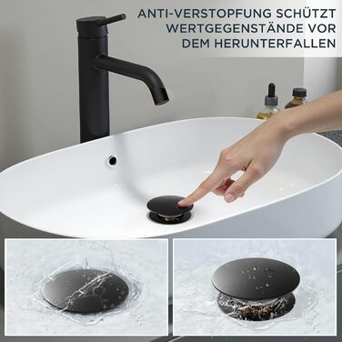 Змішувач для ванної кімнати FORIOUS з набором для зливу, чорний матовий, висота виливу 190 мм, однорідний змішувач для раковини