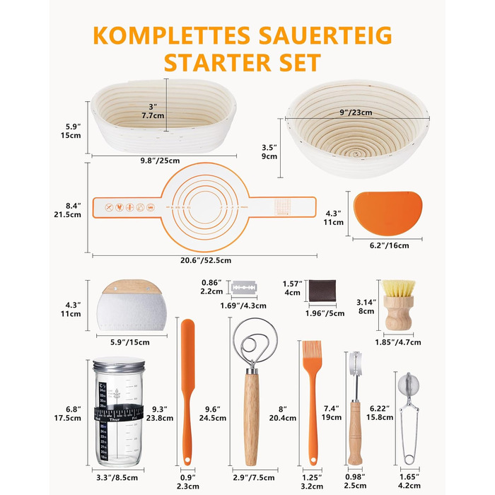 Набір для закваски з ротангу: корзини, скребок, ніж, тканина - повний комплект для початківців та професіоналів