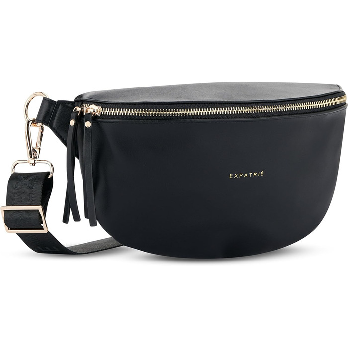 Поясна сумка Expatri Fanny Pack Women Black - Alice Medium - Сумка на пояс для фестивалю, подорожей та повсякденного життя з веганської шкіри - Нагрудна кишеня Стильний - Водовідштовхувальний