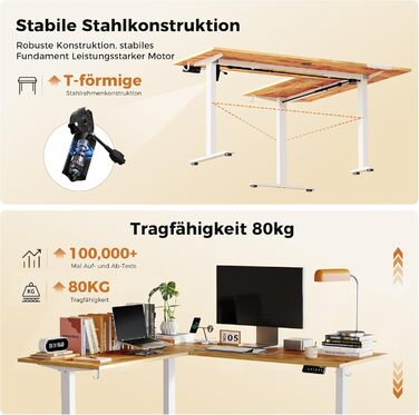 Регульований кутовий стіл Agilestic 190x155 см, ергономічний, для стоячи/сидячи, світло-коричневий