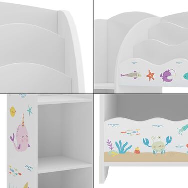 Дитяча полиця для іграшок Lysekil від en.casa: полиця-шафка для книг та іграшок, 100 x 93 x 30 см, з 2 коробками для зберігання, блакитний колір