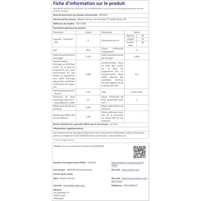 MEDION Посудомийна машина DWT60 (6 комплектів, 7 програм, ECO, AquaStop, LED дисплей, захист від дітей), чорна