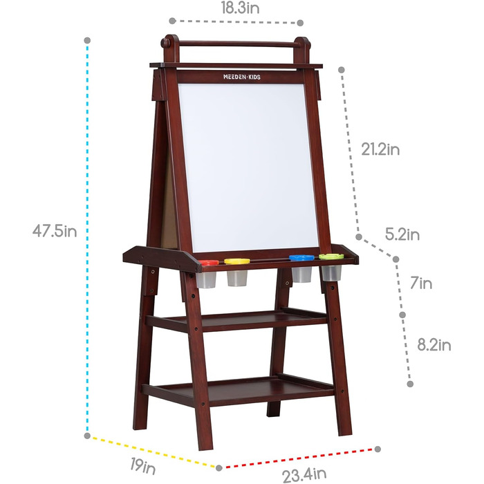 Дитячий мольберт MEEDEN з деревини сосни - двосторонній з рулоном паперу, крейдяною дошкою та дошкою - горіх