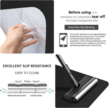 Килимок під стілець | 90x140 см | Захист для підлоги | Килимок для офісного стільця | Чорний