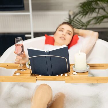 Піддон для ванни Relaxdays висувний, бамбуковий піддон для ванни м. підставка для книг, скляний тримач, регульований 70-05 см, натуральний, 22 х 05 х 4 см (2)