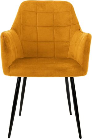 ECD Germany Комплект обідніх крісел (6 шт) з підлокітниками та спинкою, м'яке оксамитове покриття, металеві ніжки, ергономічні крісла для їдальні та вітальні, колір охра