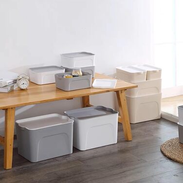 Коробки для замовлення RMAN, коробка для зберігання з кришкою, набір із 4 кухонних органайзерів Пластикова коробка з кришкою 15 л штабельовані пластикові ящики для кухні, спальні, ванної кімнати, зберігання - білий (B-сірий)