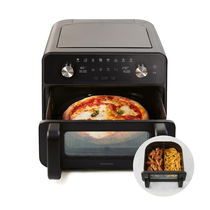 Фритюрниця повітряна Panasonic NF-CC500SXE з вікном, 80–200 °C, 9.6 л, 11 програм, LCD-дисплей, функція пари, ETM Award 2024, легко миється, сірий матовий колір