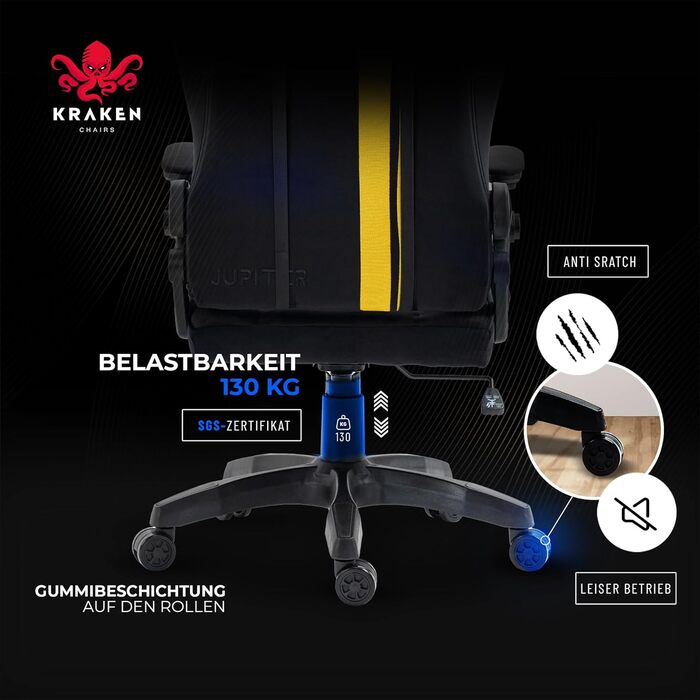 Ігрове крісло KRAKEN CHAIRS - чорно-жовте, ергономічне, для геймерів, вантажопідйомність 130 кг