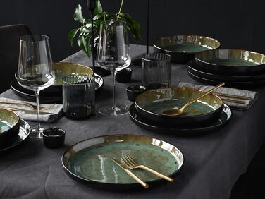 CreaTable Серія Nordic Fjord Green Набір посуду 16 предметів для 4 осіб, комбінований сервіс зі штучного каменю, підходить для посудомийної машини та мікрохвильової печі, якісне виробництво, зелений колір