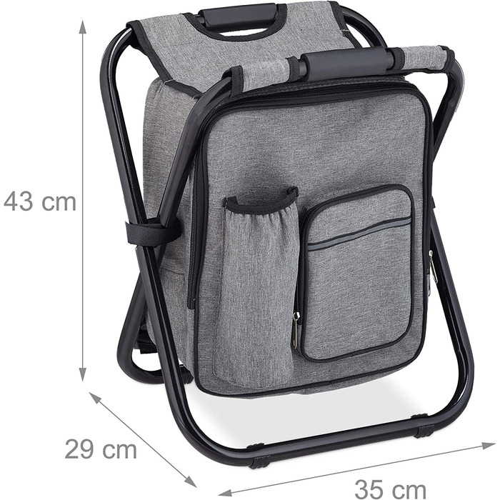 Кемпінговий табурет Relaxdays з сумкою, складний, портативний, легкий і стійкий, рюкзак для сидіння, поліестер, HWD 43x35x29 см, сірий