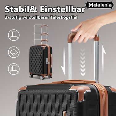 Набір валіз Melalenia 3 шт. з жорсткою обшивкою, чорний (M 53см + L 63см + XL 73см), з TSA замком та 4 колесами