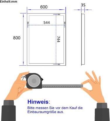 Дзеркало для ванної кімнати EMKE з підсвічуванням 60x80 см, 2 кольори світла, антизапарник, вимикач-кришка, IP44, енергозберігаюче LED, 60L x 80B см