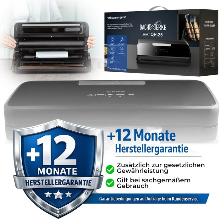 Вакууматор для продуктів BACHWERKE: вакуумний пакувальник з шириною шва 32 см, набором пакетів та рулоном плівки, чорний