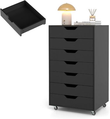 Мобільний рол контейнер KOMFOTTEU з шухлядами, чорний офісний шафчик для документів та файлів