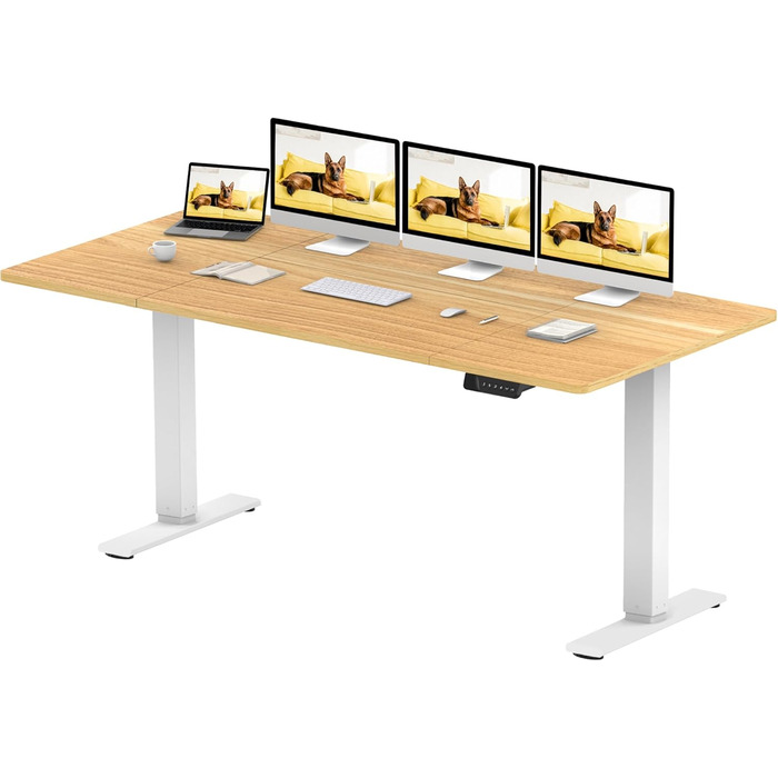 SANODESK електричний стіл для роботи стоячи та сидячи 180x80 см, 2 мотори, пам'ять висоти, білий+клен