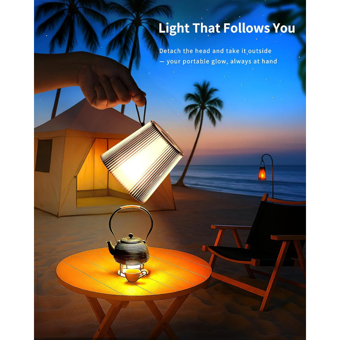 LED настільна лампа LuminexDesigns бездротова з акумулятором 5200mAh, регульована яскравість, IP54 вологостійка, для спальні, офісу, саду, декору, біла (сучасний дизайн, компактна, чорна)