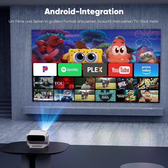 Розумний проєктор Beamer 4K Full HD 1080P, 25000 люмен, Android 11, WiFi 6, BT 5.2, поворотний штатив 120°, для iOS/Android/Laptops, сірий