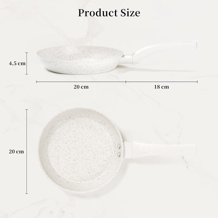 Набір сковорідок Innerwell 3 шт. (20, 24, 28 см) з керамічним покриттям, індукційні, для професійного використання, сумісні з духовкою, без PFOA, придатні для миття в посудомийній машині (білі)