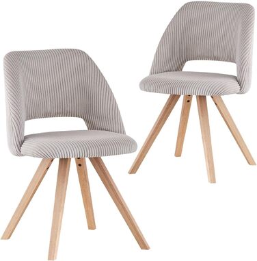 Набір з 2 стільців для їдальні B&D home® Vicky – оббивка з тканини Cord, сірий колір, ергономічна спинка, дерев'яні ніжки, дизайн модерн-кантрі для кухні, їдальні та вітальні