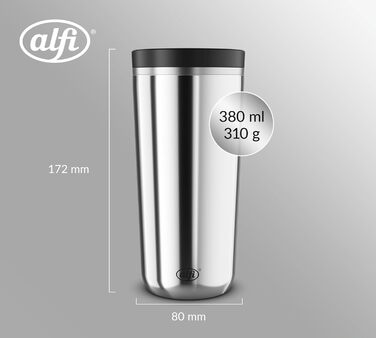 Термокружка Alfi ISO COFFEE MUG PRO: нержавіюча сталь, 0.38 л, для кави з собою, зберігає тепло 6 год, холод 12 год, BPA-free, миється в посудомийній машині