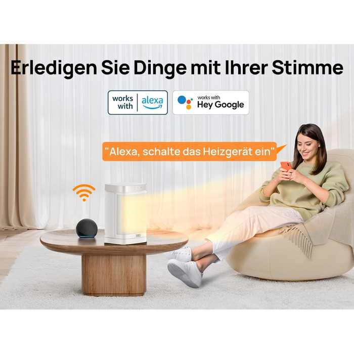 Електричний обігрівач Dreo Atom One S: тихий, енергоефективний, з Wi-Fi, пультом керування та 12-годинним таймером, 1500W, 3 режими, 3 швидкості, PTC кераміка, білий