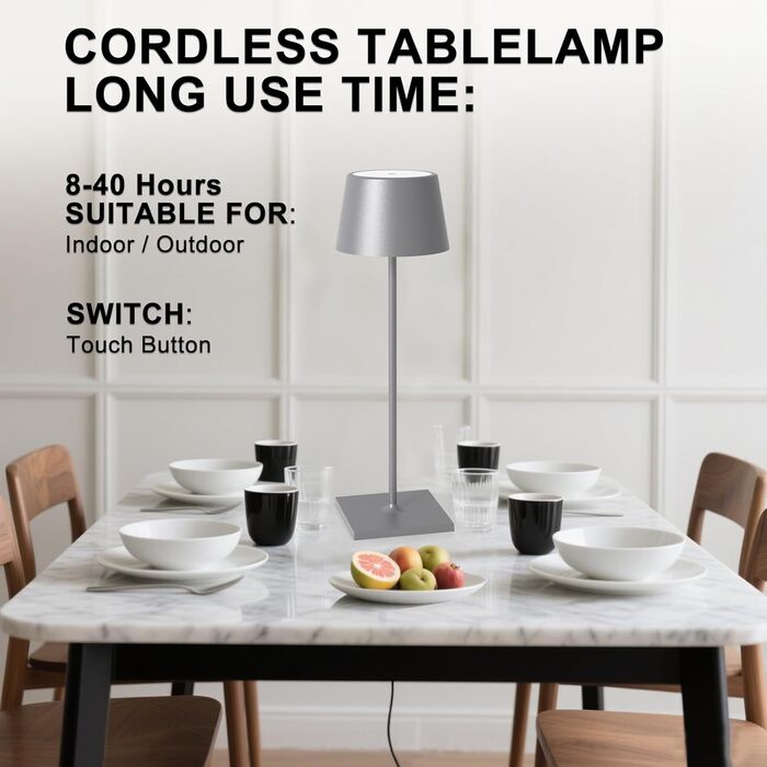 LED-лампа MU LIN Lampada-841: торшери з сенсорним керуванням, USB-C, для дому та офісу, IP54, сріблястий, 1 шт.
