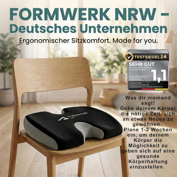 Ортопедична подушка для сидіння - преміум якість, 3D Memory Foam, для офісу та авто, OEKO-TEX-100, чорна (60-100 кг)