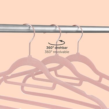 Набір вішалок для одягу Blumtal 50 шт. - обертаються на 360°, міцні, економія місця, не ковзають. Рожеві оксамитові вішалки з покриттям, 50 шт. Rosegold / Рожевий