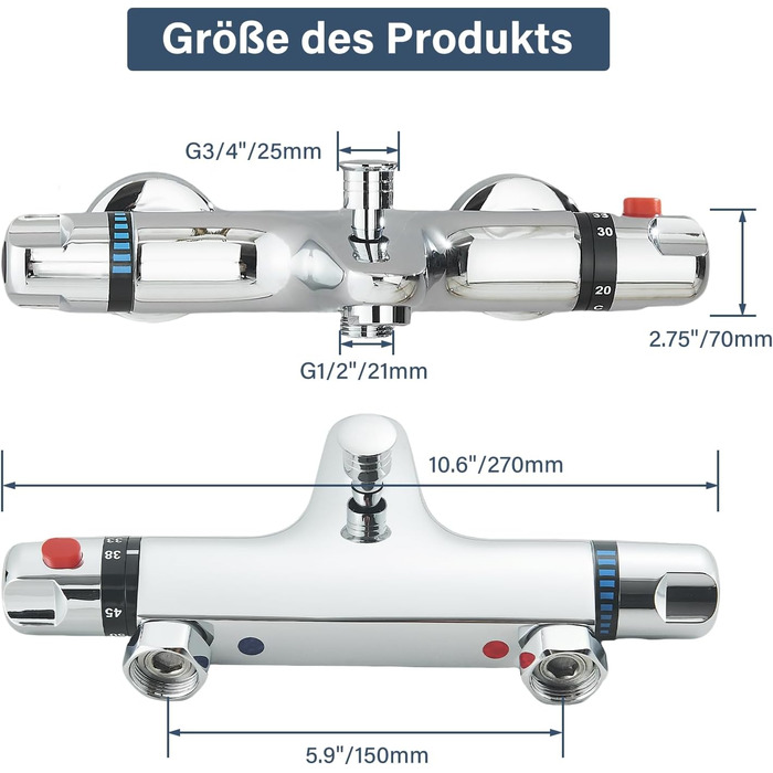 Змішувач для ванни з термостатом, настінний монтаж, хром. Змішувач для ванни та умивальника для ванної кімнати