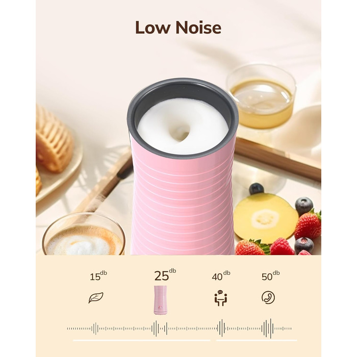 Morpilot Електричний спінювач молока 4-в-1, для лате, капучино, макіато (рожевий)