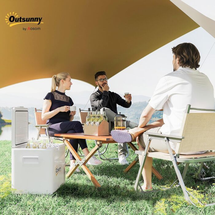 Термобокс Outsunny 22L: Електричний міні-холодильник для авто, кемпінгу, з LED, 12/220V, кремовий