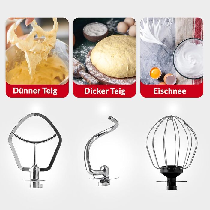 Кухонна машина Lehmann 3-в-1: міксер, м'ясорубка, соковитискач, 3000W, з планетарним міксуванням, комплект для ковбас, для мафінів та випічки, червона