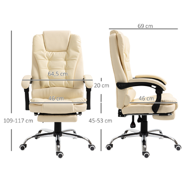 HOMCOM Office Chair with Footrest, Adjustable Backrest, Height Adjustable, Cream, Black, and Silver