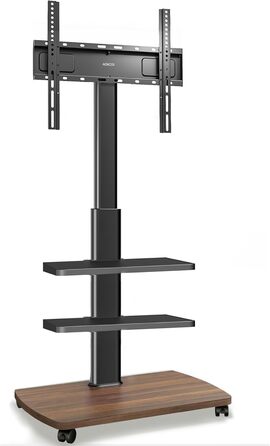 Підставка для телевізора мобільна з поличками Holzablage 32-65 дюйми, чорний/вінтажний коричневий, до 40 кг, VESA 400x400
