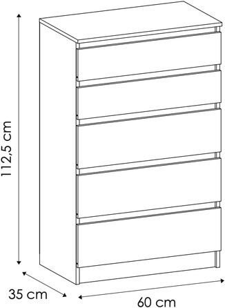 Головна Колективний комод, 5 ящиків, білий матовий, 60x112 см, сервант для спальні/передпокою