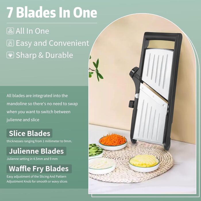 Мандоліновий ніж, 7-в-1, набір для нарізки овочів: овочерізка, тертка для картоплі, цибулі, огірків, капусти, рукавички та щітка для чищення