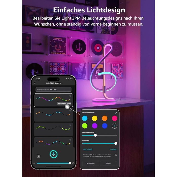 Lepro AI розумна настільна лампа TB2 з персоналізованим AI-дизайном освітлення, синхронізація з музикою/керування через додаток, регулювання яскравості, RGB+IC технологія, сумісна з Alexa/Google, без пульта керування, дизайн 'Скрябін'