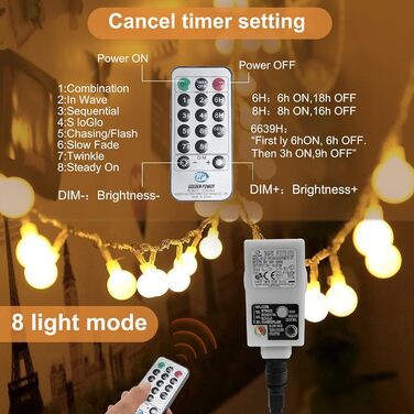 Льоководна гірлянда WOWDSGN 40M 400 LED, диммер, 8 режимів, для дому та саду, тепле світло, ідеальна для свят