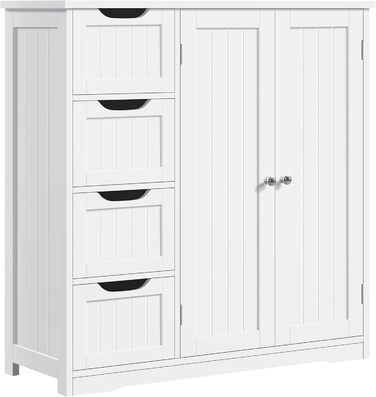 Шафа для ванної кімнати Yaheetech з 4 висувними ящиками та 2 дверцятами, тумбочка для ванної кімнати, шафа для підлоги, з регульованою полицею, для ванної кімнати, вітальні, коридору, кухні, білий, 81 × 30 × 83 см