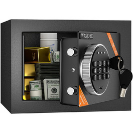 Міні-сейф WASJOYE для дому: компактний сейф з ключем та кодовим замком, 6.6L, для зберігання грошей, документів та цінностей