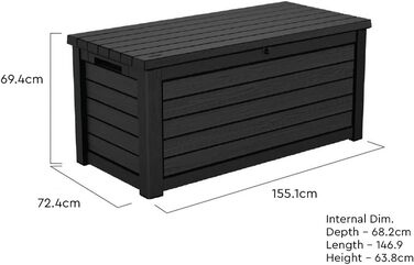 Ящик для зберігання Keter Blackwood 623л, чорний - водонепроникний, з газовими амортизаторами, витримує до 272 кг